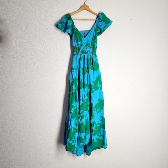Anthropologie The Silverlake Flutter-Sleeve Dress with pockets in blue green XS - Picture 2 of 16